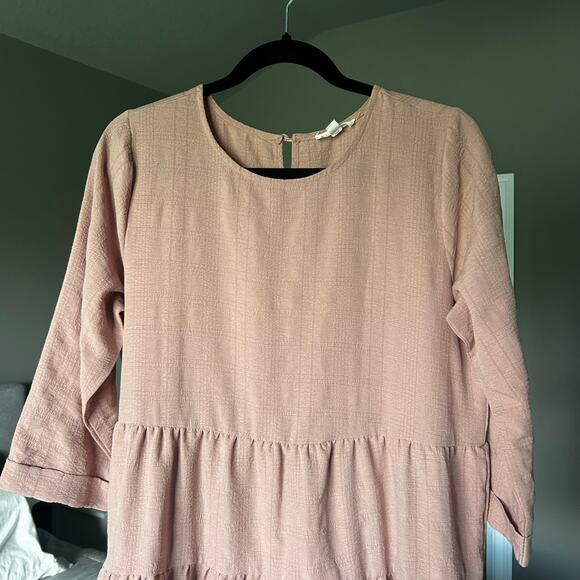 Women's Logenlook Mod Pink 3/4 sleeve short ruffle style dress SZ L flowy comfy - Picture 2 of 10